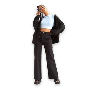 H&M Black High Waist Cotton Straight Leg Twill Dress Pants